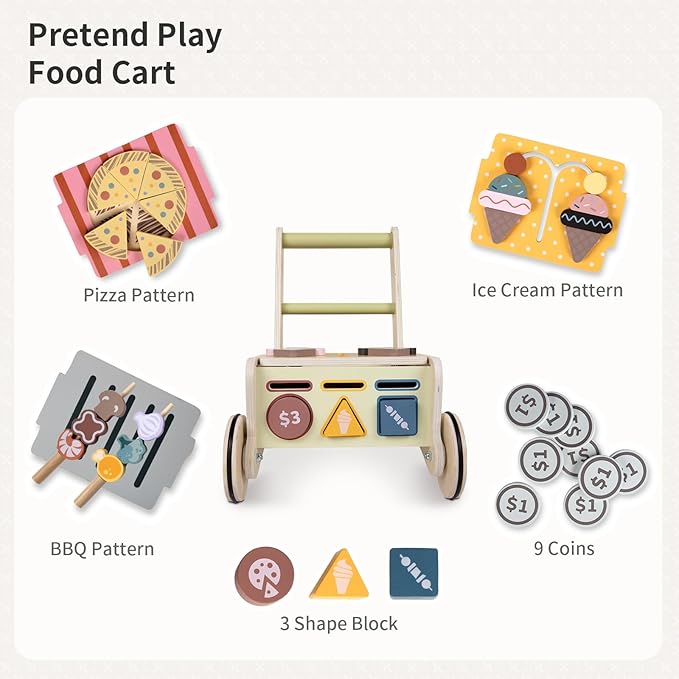 LOL-FUN Wooden Baby Walker with Wheels, Baby Push Walker for Baby Girl and Boy 12 Months, Walking Push Toys 1 Year Old Girl Boy Gifts