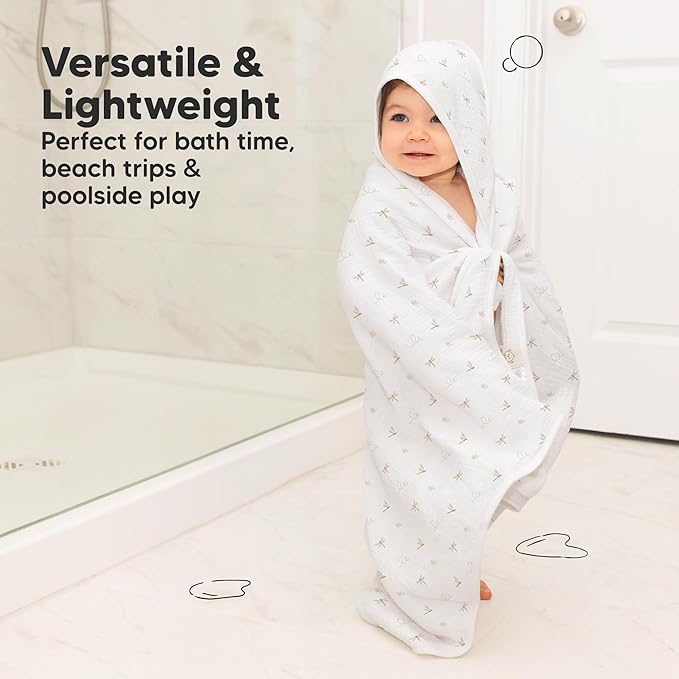 KeaBabies Muslin Baby Bath Towels with Hood for Girls, Boys, Large Organic Cotton Hooded Baby Towels for Newborns, Toddlers, Infant, Kids, Soft Absorbent Newborn Bath Essentials Gift Set (Meadow)