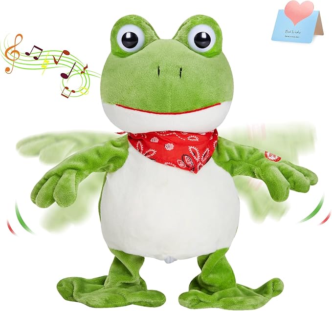 Houwsbaby 12” Green Frog Toy Croaking Frog Musical Stuffed Animal Frolick Froggy Shaking and Waving Electronic Interactive Animate Plush Toy Birthday Holiday Present