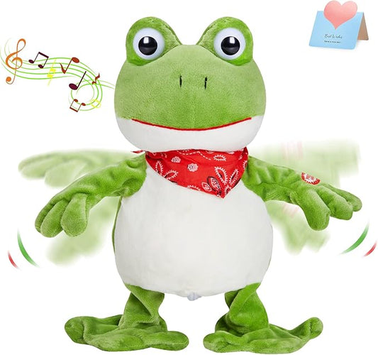 Houwsbaby 12” Green Frog Toy Croaking Frog Musical Stuffed Animal Frolick Froggy Shaking and Waving Electronic Interactive Animate Plush Toy Birthday Holiday Present