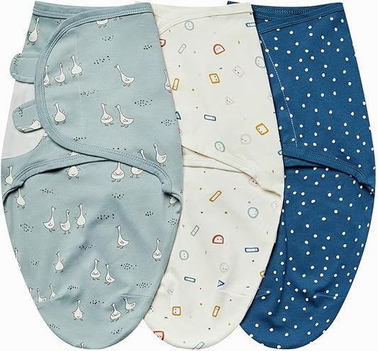 insular Baby Swaddle Wrap, Swaddle Blanket for Newborn and Infant, Adjustable Velcro Swaddling Set for Boy and Girl, Soft Cotton Baby Sleep Sack 3 Pack, Duck, Medium(3-6M)