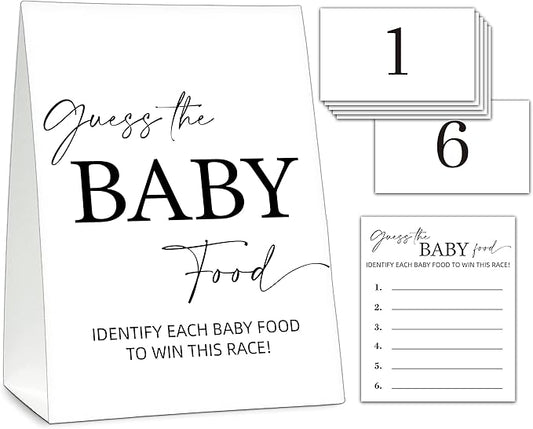 Guess The Baby Food Game, Modern Black and White Baby Shower Game Card Set, Minimalist Boy Girl Gender Neutral Baby Shower Supplies-B04