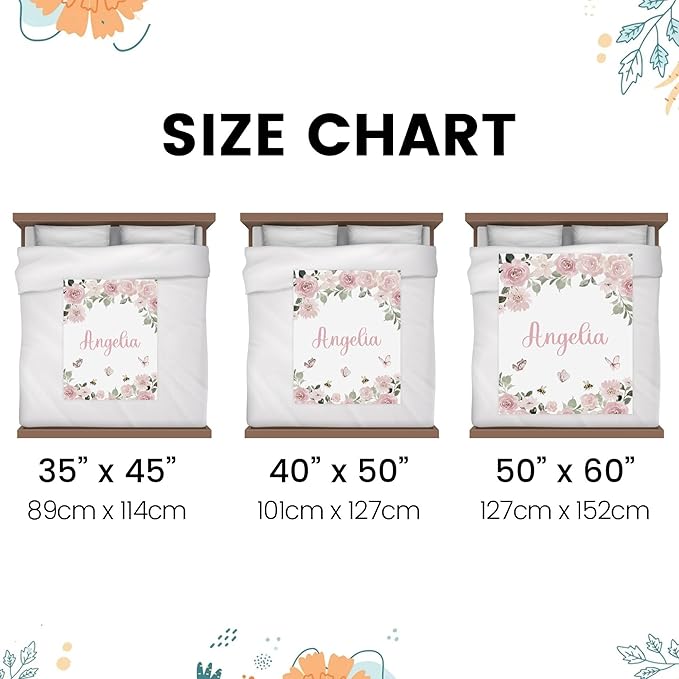 Personalized Baby Blanket for Girls Floral Butterfly Custom Baby Blankets with Name Dotted Backing Customized Gifts for New Mom Customize Baby Blanket for Kids Newborn Birthday Pink