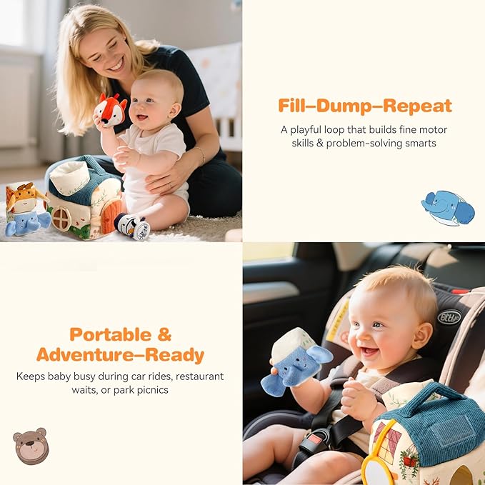 Baby Toys 6-12 Months, Forest Animal Soft Plush Set - Rattle, Crinkle Paper & Mirror, Busy Montessori Toys for Babies, Sensory Gifts for Toddlers 1-3 Years Old