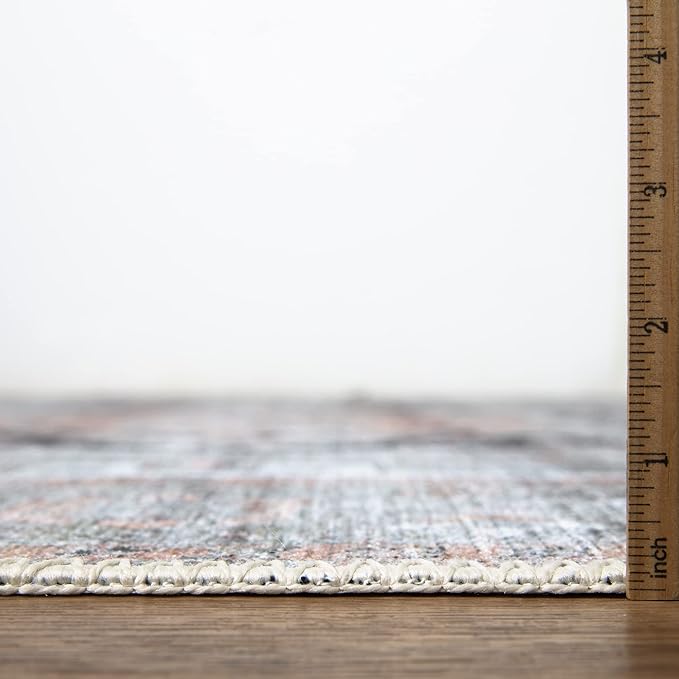 Bloom Rugs Washable Non-Slip 7 ft Runner - Gray/Coral Pink Traditional Runner for Entryway, Hallway, Bathroom, and Kitchen - Exact Size: 2.5' x 7'