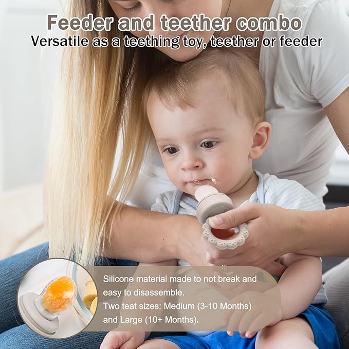 Baby Silicone Fruit Food Feeder Pacifier & Breastmilk Popsicle Freezer Molds,BPA Free Food Storage Containers Frozen Ice Tray for Babies Feeding Safely, Infant Fruit Teething Toy (Beige)