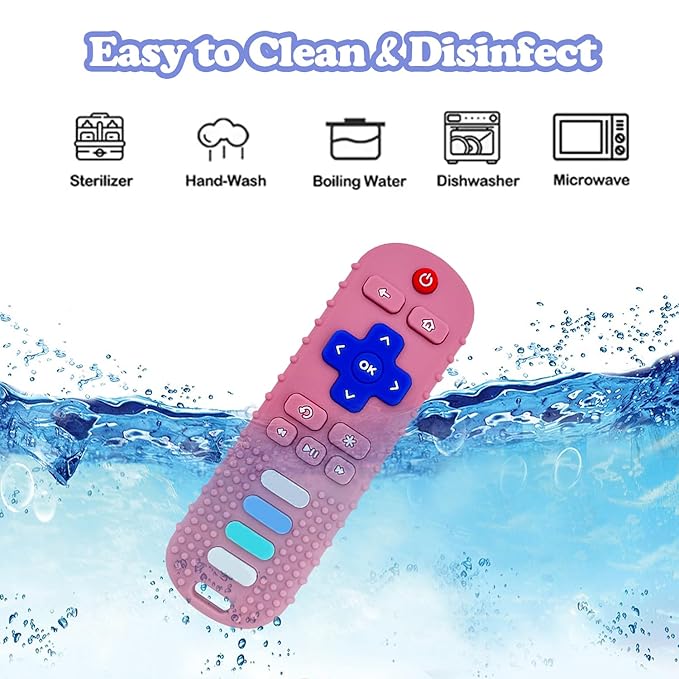 Baby Teething Toys, Food Grade Silicone Remote Control Teether for Babies 3 6 12 18 Months, TV Remote Shape with Silicone Pacifier Clip Infant Chew Toys for Boys and Girls, Freezer BPA Free