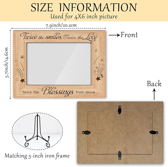 Twins Photo Frame, Wooden Photo Frame with Stand, Twins Gifts for Babies, Twins Gifts for Mom Sister Bestie, Home Office Desk Decor Photo Frame Tabletop Display -xk36