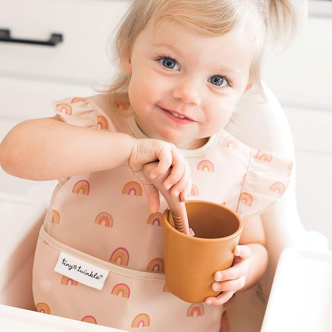 Tiny Twinkle Mess Proof Baby Bibs for Eating - Waterproof, Wipeable Bibs - Toddler Bibs - Travel Friendly - PFAS, PVC, BPA, Phthalate Free - Baby Food Bibs(3 Pack,Boho