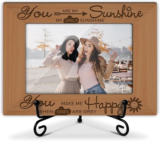 Inspirational Picture Frame, Wooden Photo Frame with Stand, You are My Sunshine - Birthday Gifts for Women Mom Wife Sister Bestie, Home Office Desk Decor Photo Frame Tabletop Display -xk35