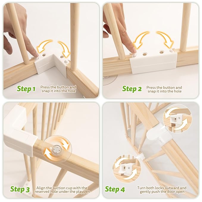 Large Wooden Baby Playpen - Size Adjustable Fence for Babies and Toddlers, Baby Play Yard with Locking Gate, Indoor Play Pen for Kids Activity Center 63.5”×63.5”