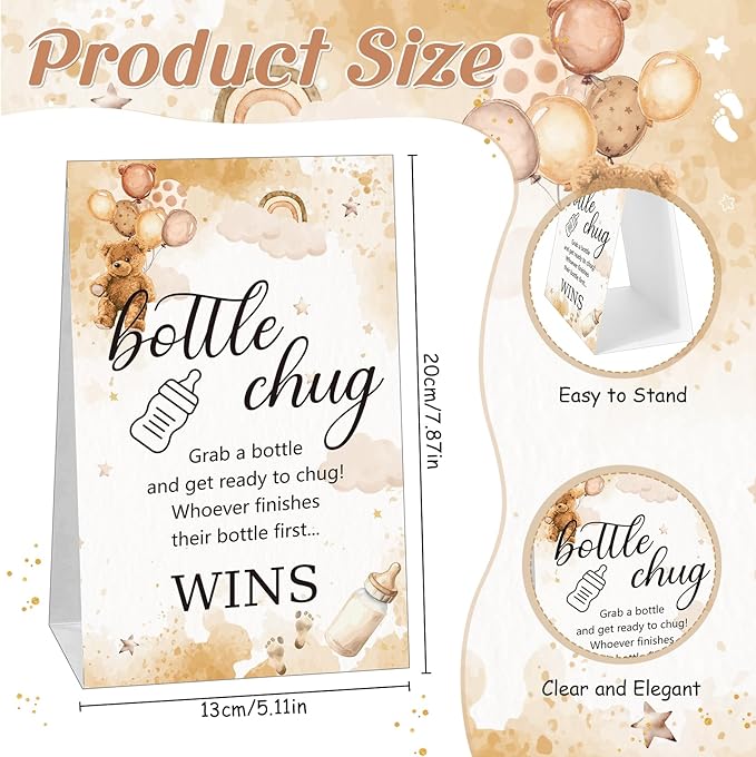 TrelaCo Cool Baby Shower Games Sets 12 Pcs Feeding Bottles with 1 Bottle Chug Sign for Gender Reveal Baby Shower Party Favors Decoration Games(Bear,Brown)