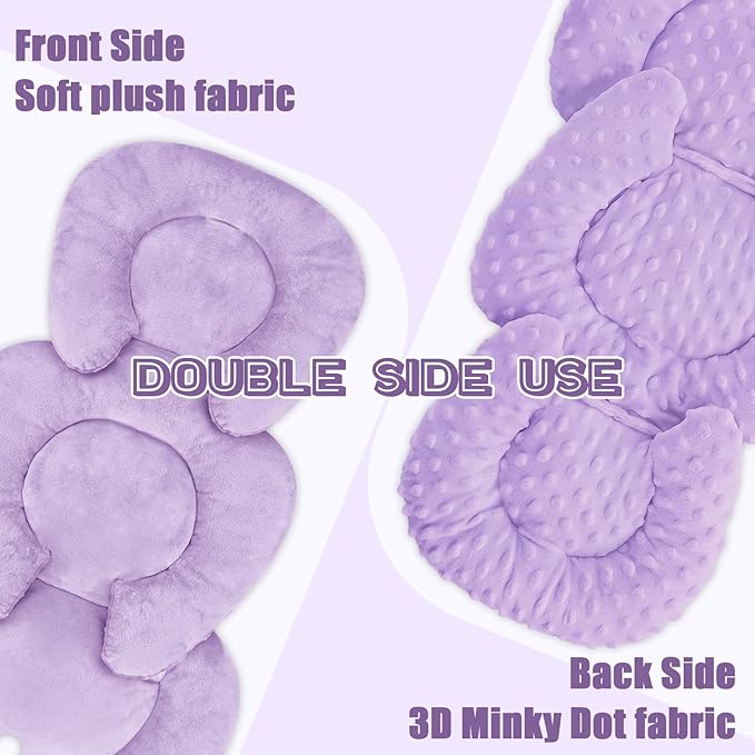 Infant Car Seat Insert Head and Body Support, GFU Reversible Newborn Insert for Carseat with Strap Pads, Soft Stroller Cushion Pillow Insert for Boys and Girls, Fits for Stroller, Swing, Purple