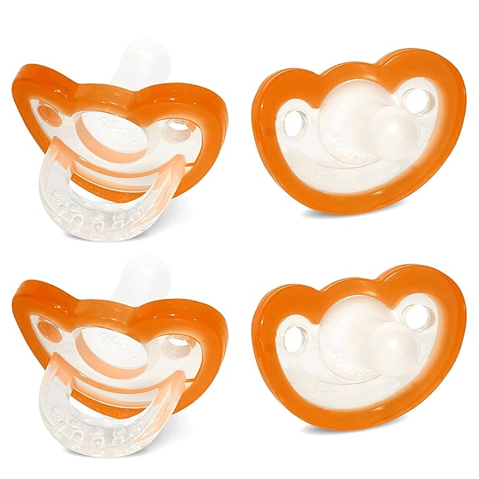RaZbaby Jollypop Pacifier for Newborns & Up, USA Made, Natural Shaped Orthodontic Binky, Lovingly Shared in NICUs & Hospitals Worldwide, Medical-Grade 100% BPA-Free - 0-3 Months, 4 Pack - Orange