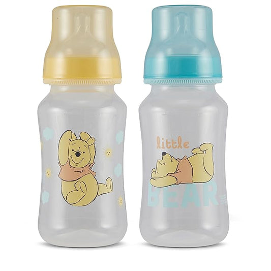 Disney Winnie The Pooh Baby Bottles 11 oz for Boys or Girls | 2 Pack of Infant Hourglass Shaped Bottles with Cover for Newborns and All Babies | BPA-Free Plastic Baby Bottle for Baby Shower