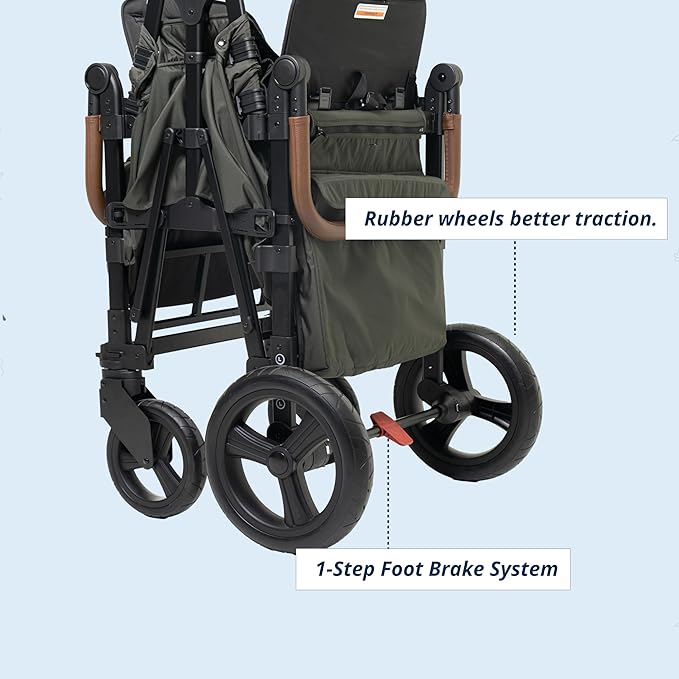 Keenz XC EVO - Luxury 2 Passenger Stroller Wagon for Kids | Foldable 2 Passenger Quad Seater with Adjustable Canopy | Pine Green