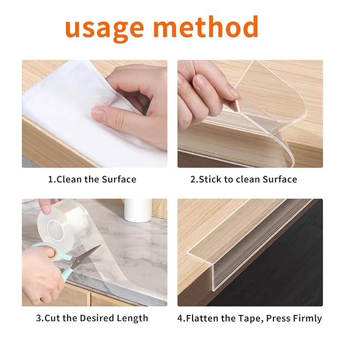 1.57 in x 9.84 FT,Clear Edge Protector Strip Sharp Edge Wrap Cover Tape,Self Adhesive Protective Bumper Guards for Cabinet Door Desk Glass Table Bed Furniture, Kitchen Countertop, Waterproof