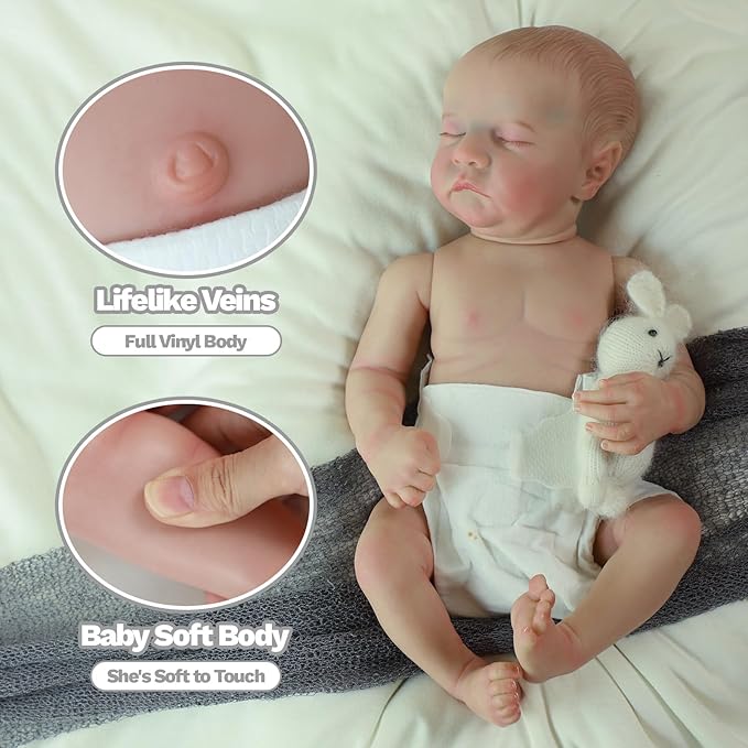 SCOM Realistic Reborn Baby Dolls - 18 Inch Real Life Baby Girl, Lifelike Doll with Anatomically Correct, Newborn Baby with Full Body Vinyl for Kids Age 3+ Gift