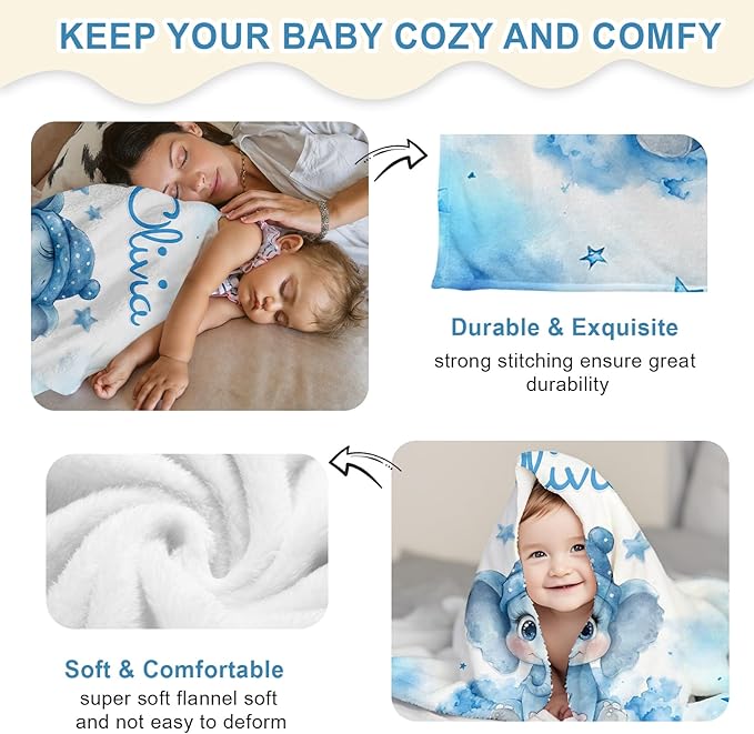 Ship Next Day, Personalized Baby Blanket for Boys Girls - Printed in USA, Custom Baby Blanket with Name Super Soft Plush Flannel, Easter Christmas Brithday Gifts for Baby Shower Kids Toddlers Newborn
