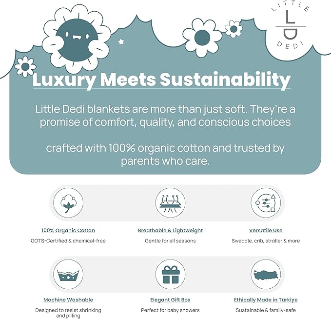 100% Organic Cotton Baby Knitted Blanket with Gift Box - Soft Toddler, Crib, Stroller Blanket - Neutral Swaddle and Receiving Blanket for Newborns, 30"x40", Smoke Blue