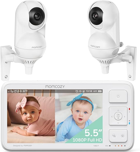 Momcozy Baby Monitor with 2 Cameras 5.5" 1080P Full HD Split Screen Video Baby Monitor with Camera and Audio, No WiFi 5000mAh Battery, ECO, VOX, Clear Night Vision 1640ft Range (SD Card not Included)