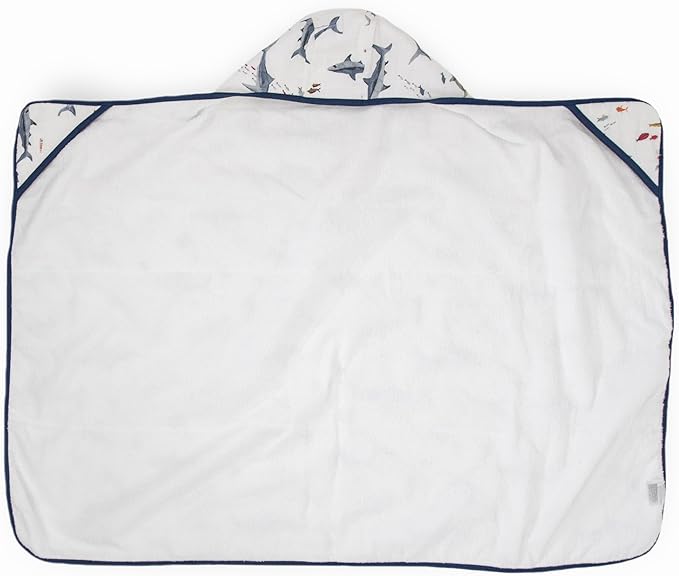 Little Unicorn Premium Hooded Bath Towel| Absorbent Cotton & Terry Blend | Larger Size, 1-6 Years (Shark)