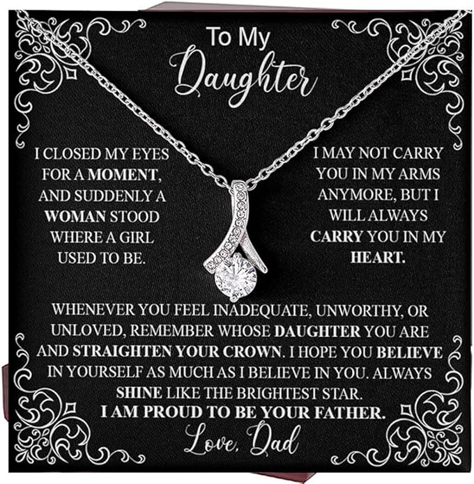 To My Daughter Gift Necklace From Dad or Mom - Badass Daughter Jewelry With Heartfelt Message & Elegant Box
