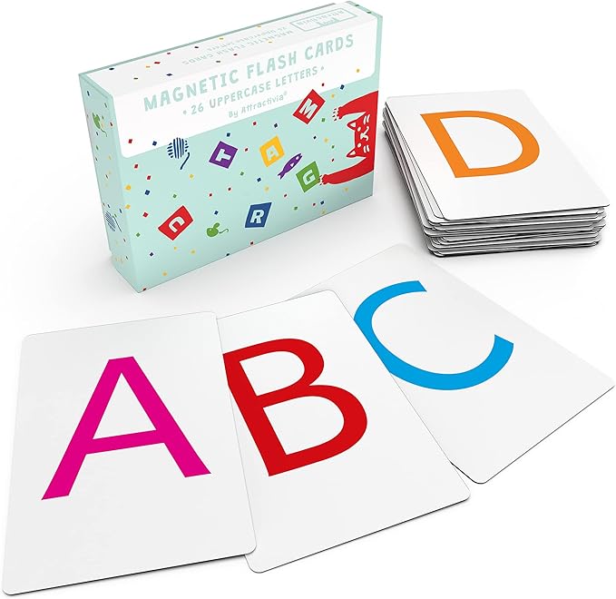 Magnetic Big Alphabet ABC Flash Cards - 26 Sturdy Uppercase Large Letters - for Classroom Teachers, Homeschool, ESL, Toddlers 2-4 Years, Kids and Adults