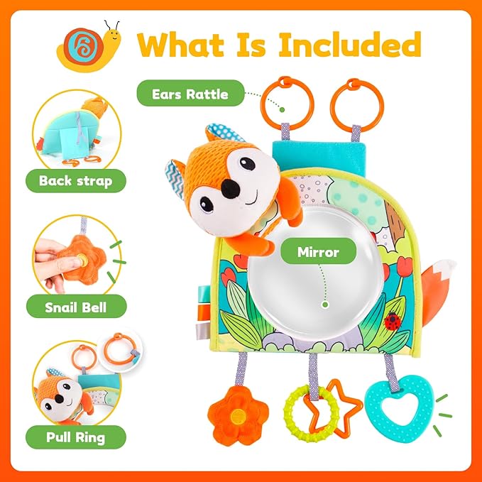 Koty Infant Car Seat Toy - Kick and Play Activity Center with Mirror, Teether and Crinkle Paper, Fun Travel Baby Toy for Rear Car Seat, Easier Drive with Newborns, Babies