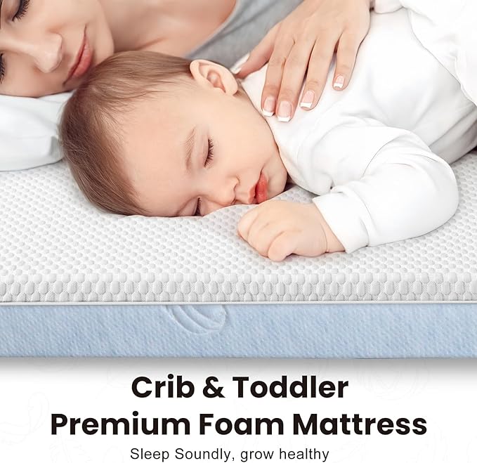 Crib Mattress, 52 x 27 Dual-Sided Comfort Baby and Toddler Mattress with Memory Foam, Waterproof, Breathable & Removable Cover with One of Side Cooling Fiber Fabric Specially Designed for Summer