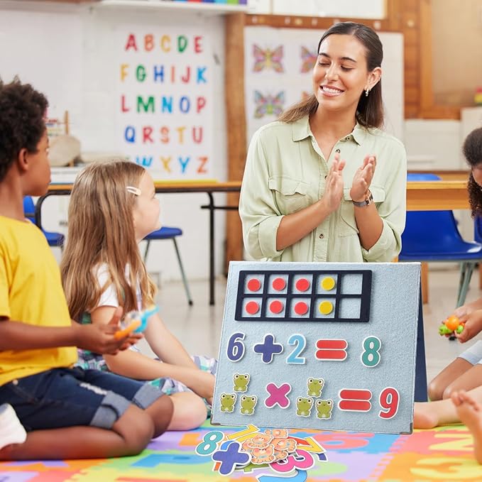 CHEFAN Felt Ten-Frame Set Math Manipulative Counter for Elementary, Numbers Learning Counting Toy for Kids, Montessori Math Educational Game, 2 Ten Frames & 162PCS for Kindergarten, 3+ Years Old
