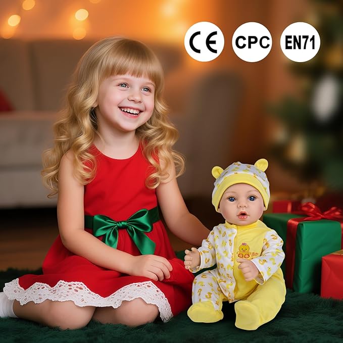 Aori Realistic Reborn Baby Dolls - 18 Inch Lifelike Newborn Girl Doll with Yellow Outfit & Feeding Set, Gift for Girls Kids Toddlers