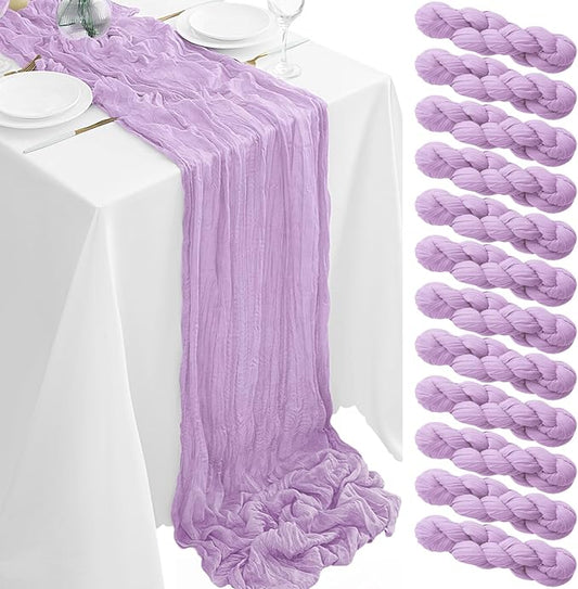 12Pack Lavender Table Runner 10FT Cheesecloth Table Runner 35x120inch Cheese Cloth Table Runners Rustic Boho Gauze Table Runners for Party Wedding Birthday Dining Bridal Shower Baby Shower Decor