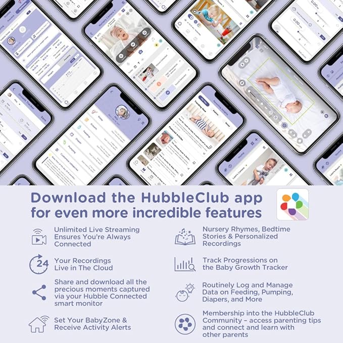 HUBBLE CONNECTED Nursery Pal Cloud Touch Smart WiFi Enabled Baby Monitor with 5 Inch HD Color Touchscreen Parent Unit, Plus Preloaded Soothing Sounds, Lullabies, and Stories, White