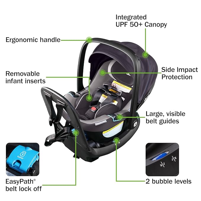 Diono LiteClik30 RXT SafePlus Infant Car Seat and Base, Rear-Facing for Infants 4-30lbs, SafePlus Engineering, with Infant Insert, UPF 50+ Sunshade (Gray Glacier Frost)