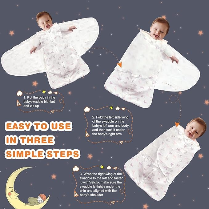 Swaddle-Blanket Baby Girl & Boy Swaddles Newborn Infant Transition 100% Cotton Wrap Blankets, 3-Way Adjustable Wearable Blanket, TOG 1.0 (Little Fairy 0-3 momth)