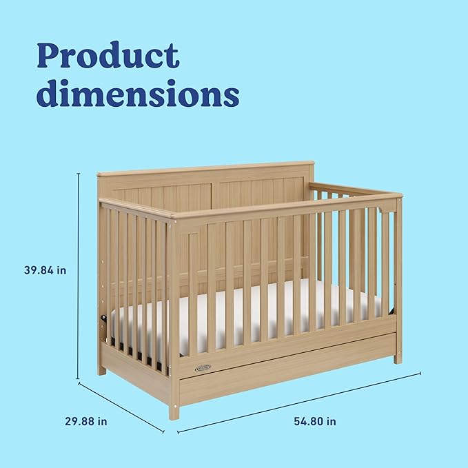 Graco Hadley 5-in-1 Convertible Crib with Drawer (Driftwood) – GREENGUARD Gold Certified, Fits Standard Crib Mattress, Converts to Toddler Bed, Daybed and Full Bed, 4 Adjustable Mattress Heights