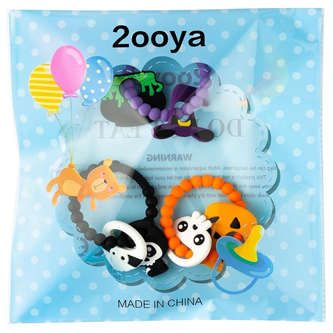 Silicone Teether Toys for Babies - 3Pcs Halloween Themed Teething Ring, Pumpkin Skull Baby Sensory Chew Toys with Rattles for Newborn Boy and Girl to Soothe Sore Gums, Baby Shower Birthday Gifts