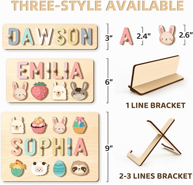 Personalized Name Puzzle, Custom Wooden Puzzles for Toddlers 2-4, Easter Basket Stuffers for 1 Year Old Boy, One Year Old Girl Birthday Gifts Personalized, Montessori Toys Nursery Decor