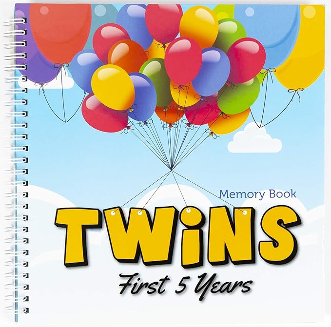 The Adventure Edition | Twins First 5 Years Memory Book with Stickers | Baby 1st Year Milestone Photo Album for Mom & Dad | Newborn Hard Cover Journal | Babies Personalized Keepsake Scrapbook Diary