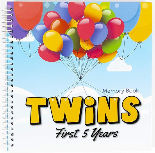 The Adventure Edition | Twins First 5 Years Memory Book with Stickers | Baby 1st Year Milestone Photo Album for Mom & Dad | Newborn Hard Cover Journal | Babies Personalized Keepsake Scrapbook Diary