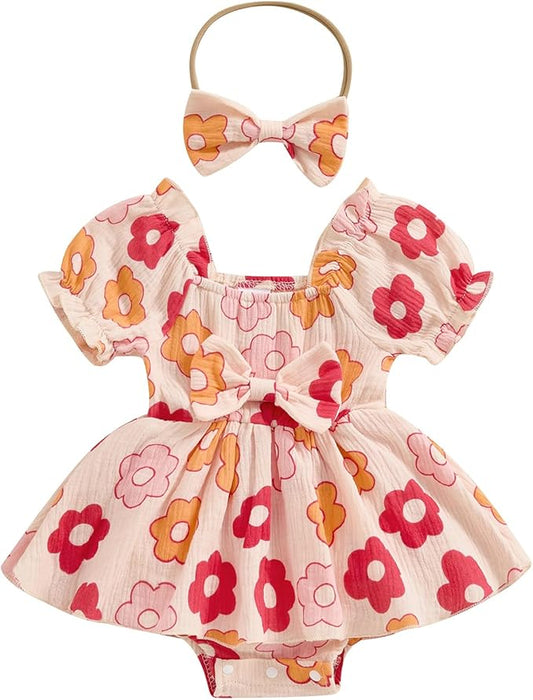 Baby Girls Floral Cotton Leotard Romper Newborn Daisy Playsuits Ruffled Sleeve Onesie Infant Jumpsuit Clothes Headband