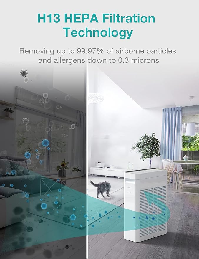 SimPure HP9 Air Purifier for Home Large Room & Bedroom & Office, Quiet True HEPA Filter Air Cleaner for Allergies, Pets, Smokers, Eliminates Allergens, Smoke, Odors, Dust, Pets Hair Dander, Mold