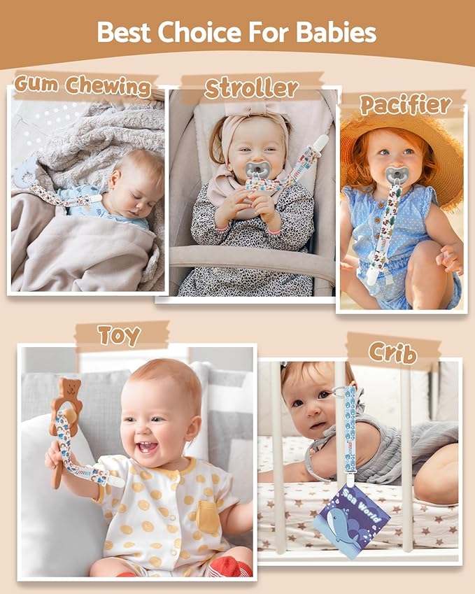 ALVABABY Neutral Pacifier Clips 8 Packs Binky Paci Clip Holder Leashes for Baby Boys Girls Fits Baby Teethers Toys 8DP13