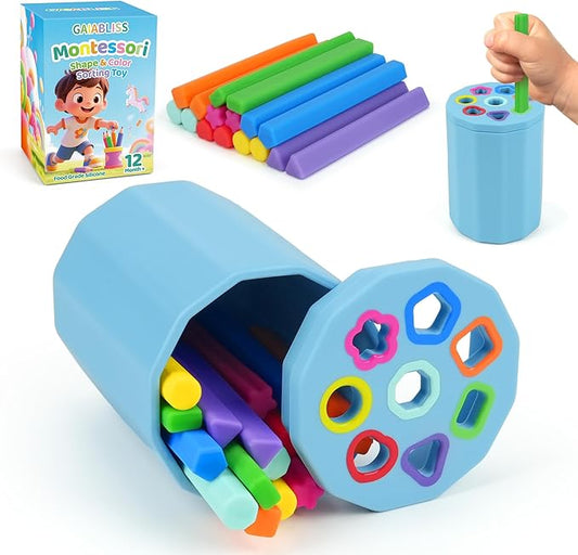 Shape & Color Sorting Montessori Baby Toddler Toys for 1 2 3 Years Boys Girls, Silicone Montessori Toys for 1 Year Old, Fine Motor Skills Sensory Toddlers Toy 1 Year Old Girl and Boy Gift, Sticks