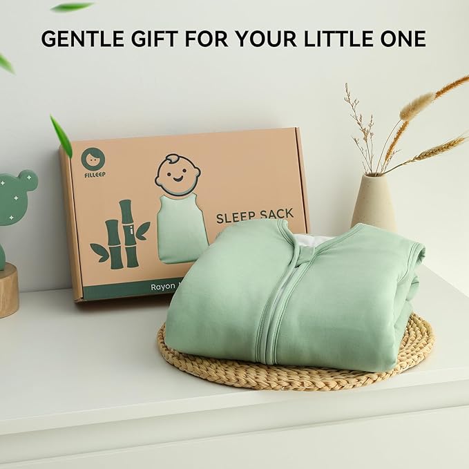 Rayon Made From Bamboo Baby Sleep Sack, SuperSoft 0-6 Months 1.0 Tog Baby Wearable Blanket, Sleeping Sack for Toddler Infant with 2-Way Zipper, Lightweight & Roomy, Green