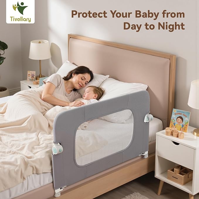 Reinforced Bed Rail for Toddlers – 47’’ Long Safety Guard with Thickened Material, Adjustable & Folding Bed Rails for Twin, Full, Queen, King Beds