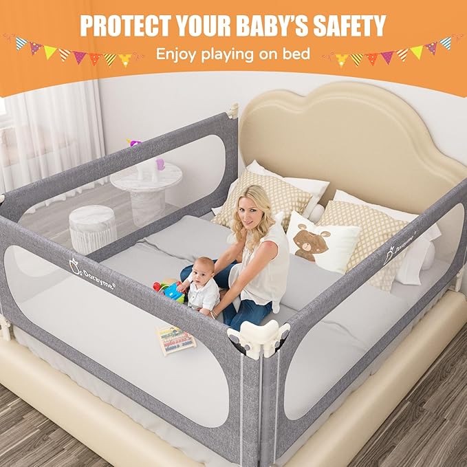 MagicFox Foldable Bed Rail for Toddlers - 32 Height Adjustments, No Installation Needed, Quick-Fold Design, Fits Twin, Full, Queen, King Beds - 70.8" x 30" (One Side)