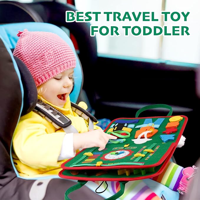 Hooku Busy Board for 1 Year Old, Montessori Sensory Toys for Toddlers 1-3, Fine Motor Travel Toys, Toddler Learning Activities, Birthday Gifts for Baby Boy Girl