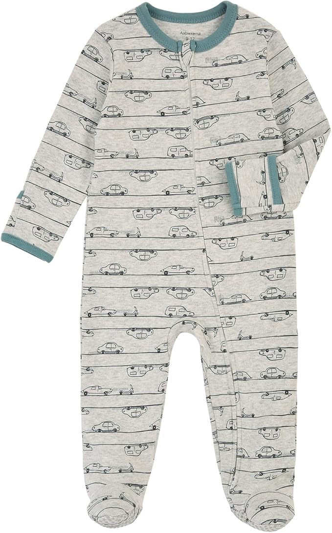 Aablexema Baby Footie Pajama with Mitten Cuffs, Double Zipper Infant Cotton clothes Sleeper Pjs, Footed Sleep Play